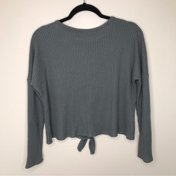 Altar'd State Dreamin' in Thermal Waffle Knit Front Tie Olive Green Size Medium - Picture 10 of 10